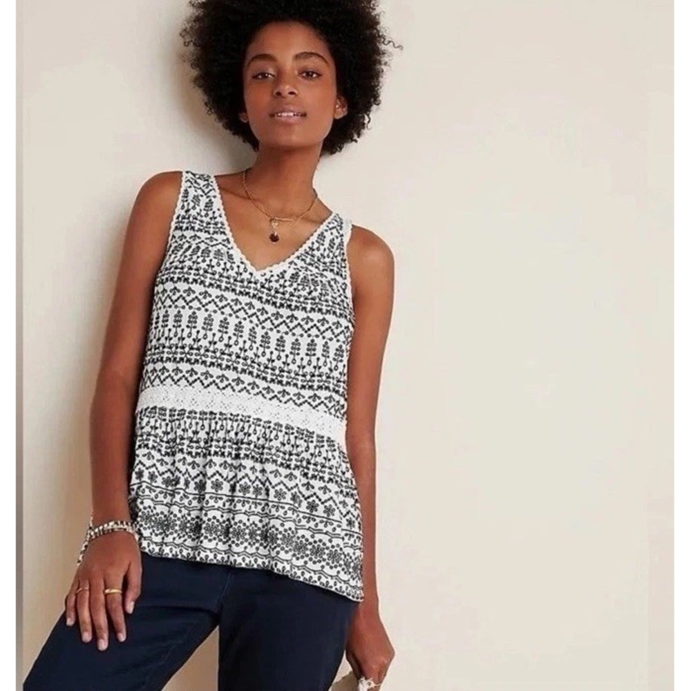 Anthropologie Maeve Cammie Embroidered Eyelet Peplum Top L • Cottagecore Prairie